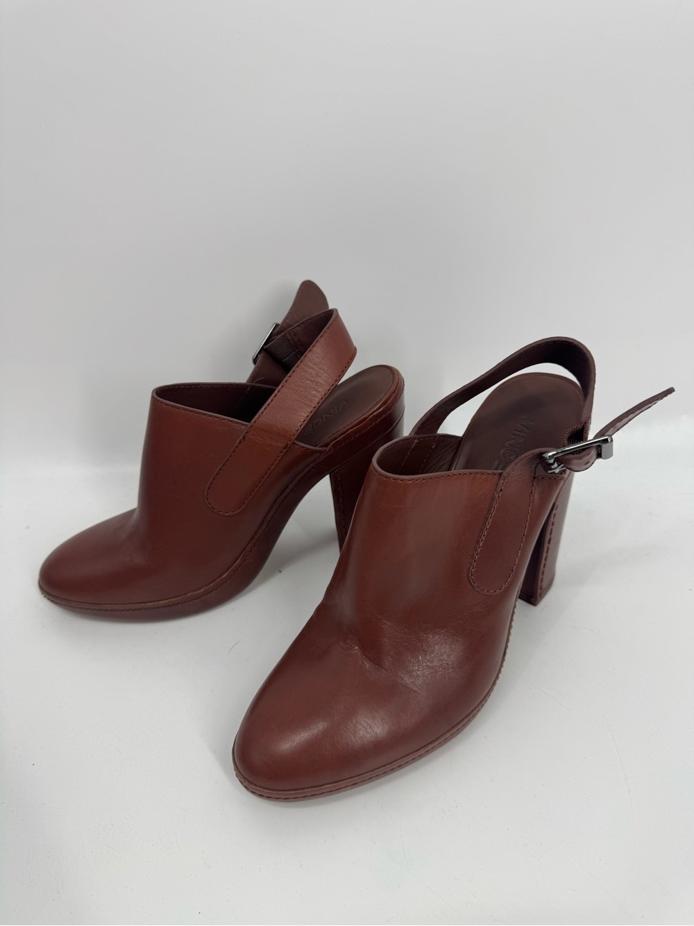 Vince Brown Leather Slingback Block Heel Mules - Size 9.5M - Picture 3 of 12